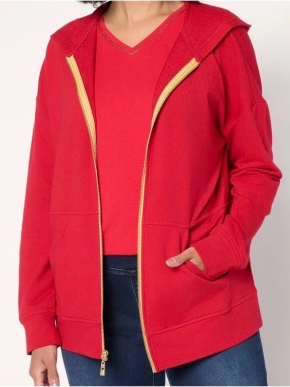 Belle by Kim Gravel Red Hoodie with Yellow Zipper
